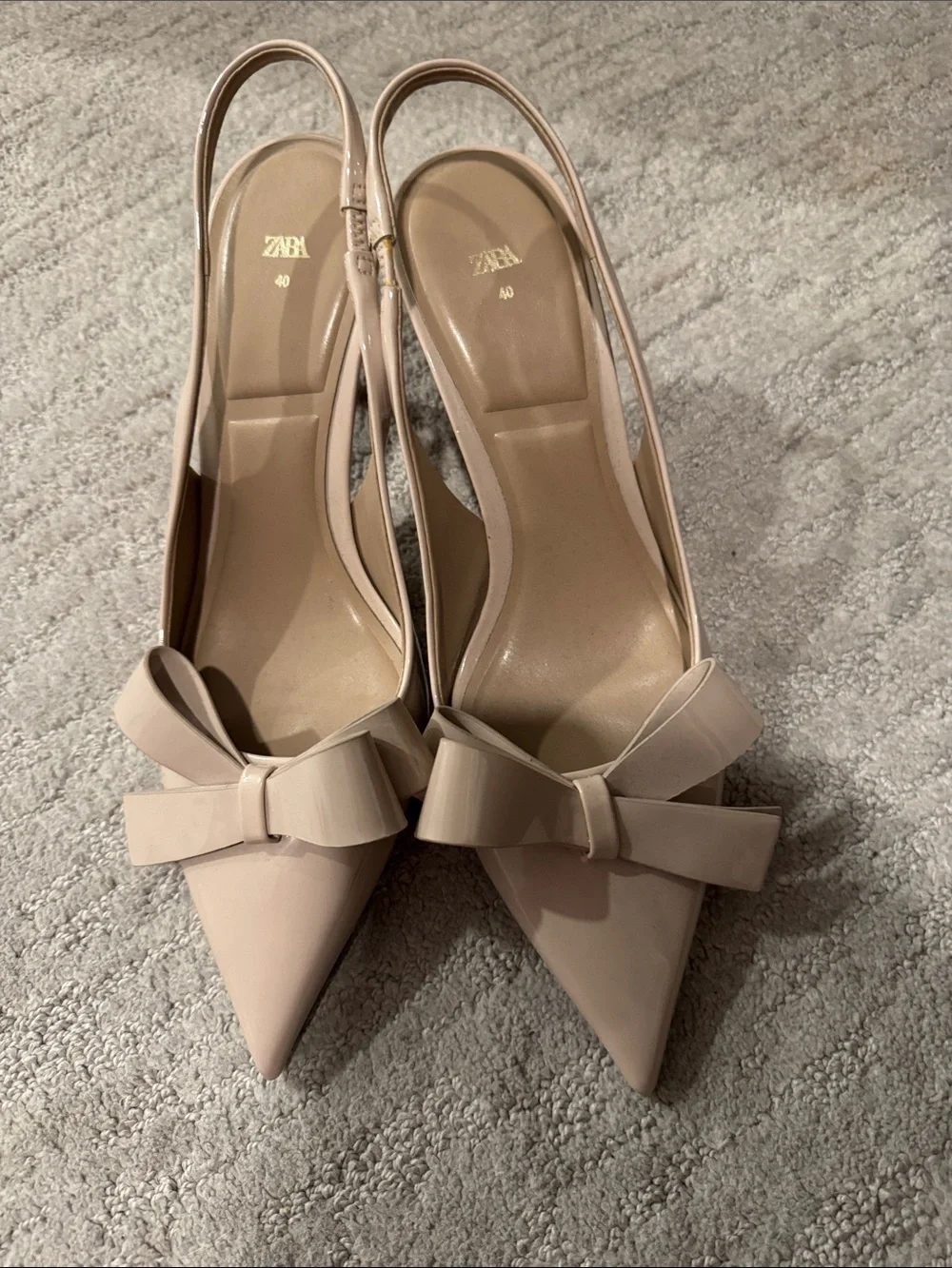 Zara Blush Bow Pointed Toe Slingback Pumps